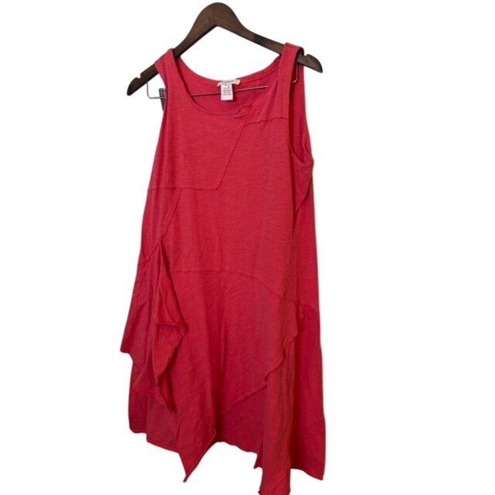 Sundance Coral Cotton Patchwork Asymmetrical Handkerchief Hem Midi Dress M